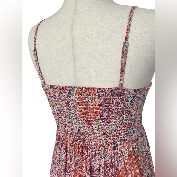 Angie NWT Boho Paisley Print Cut Out Mini Dress Cream/Orange Adjustable Straps M - Picture 6 of 10